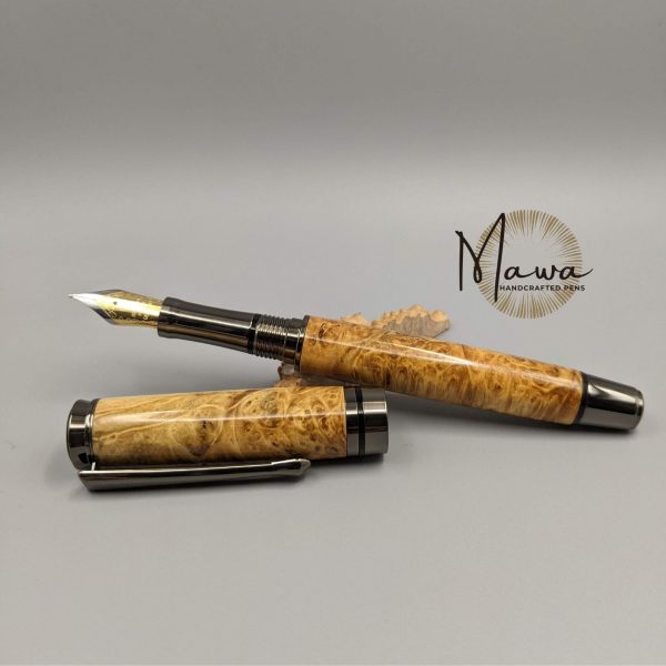 Beautiful Yellow Fountain pen, handcrafted from stabilized wooden burl.